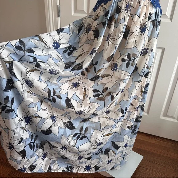 Foxiedox Floral Bow Ties Blue Crochet Coquette Wedding Guest Maxi Dress Size S - Picture 5 of 13